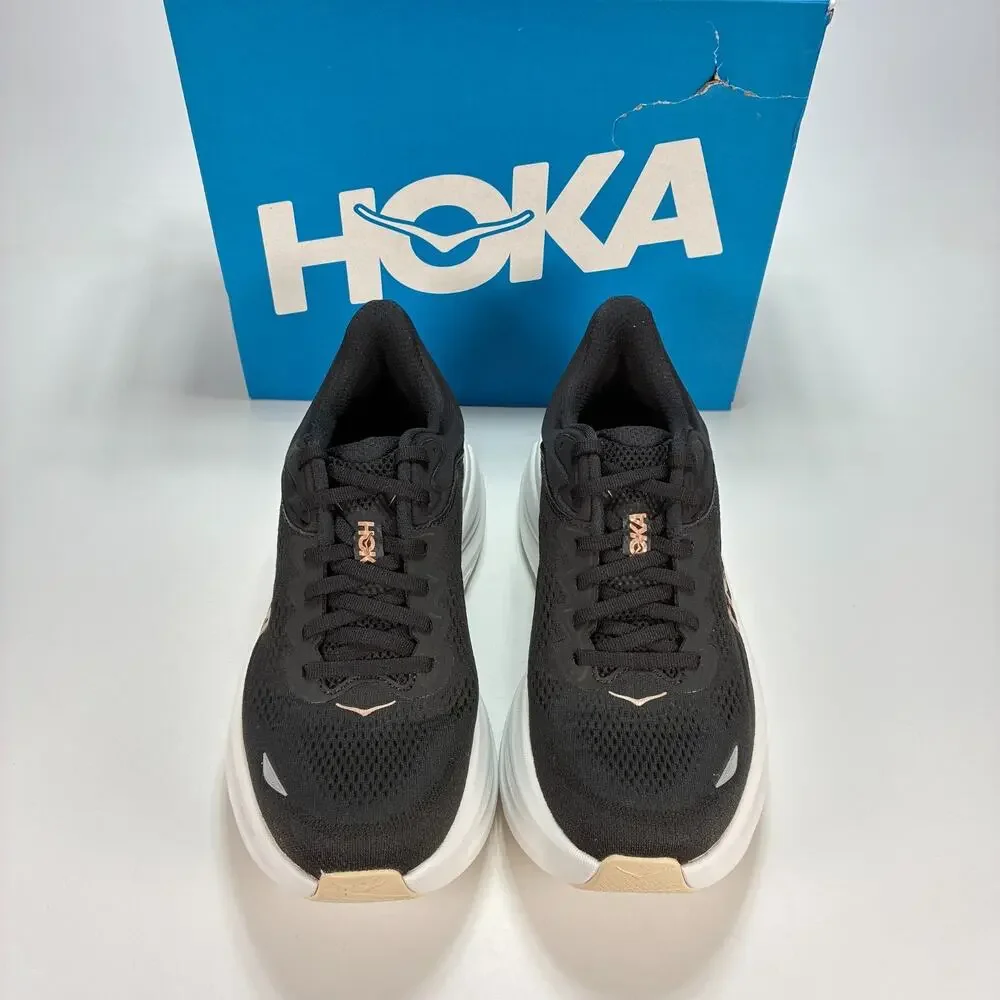 HOKA Bondi 9 Black Rose Gold Road Running Shoes 1162012 BRGL Women's Size 8.5B